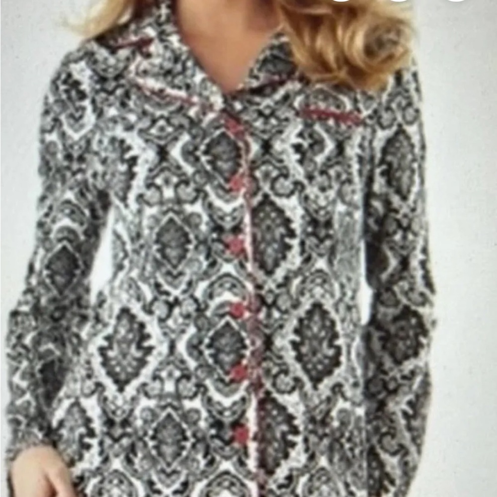 SOMA Cool Nights Damask Print Button Front Pajama Top